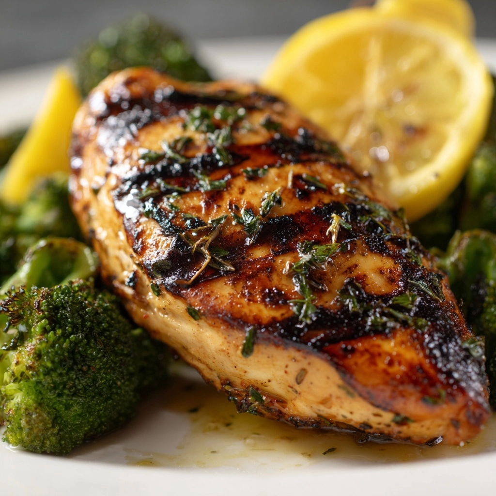 Grilled Lemon Garlic Chicken with Roasted Broccoli Recipe - Recipe Image