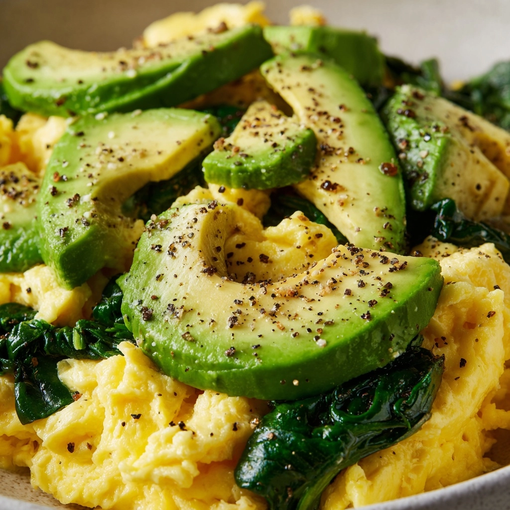 Scrambled Eggs with Spinach and Avocado Recipe - Recipe Image