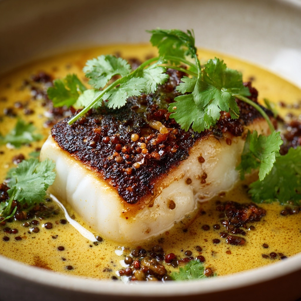 South Indian Style Coconut Cod Curry with Saffron Butter Recipe