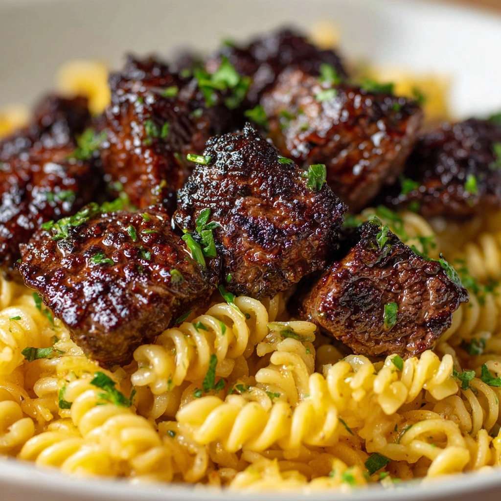 Garlic Butter Steak Bites & Smoky Chipotle Cream Cheese Pasta Recipe - Recipe Image