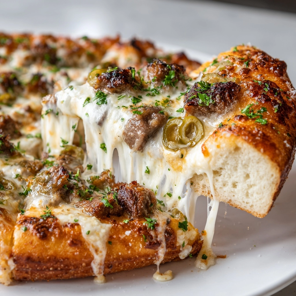 Philly Cheesesteak Cheesy Bread Recipe - Recipe Image