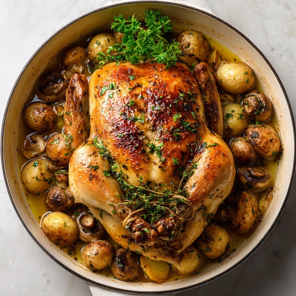 Creamy Lemon and Herb Pot Roasted Chicken Recipe - Recipe Image