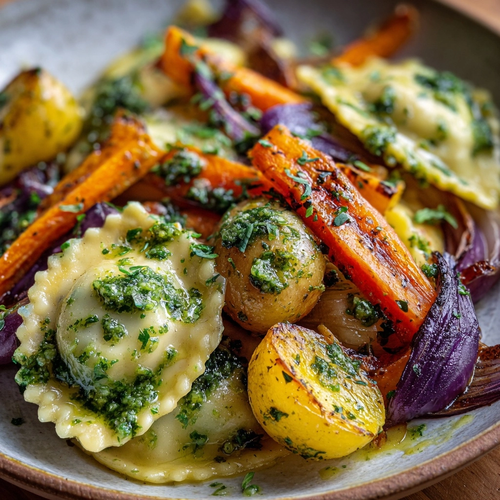 Chimichurri Pierogies with Roasted Veggies Recipe - Recipe Image