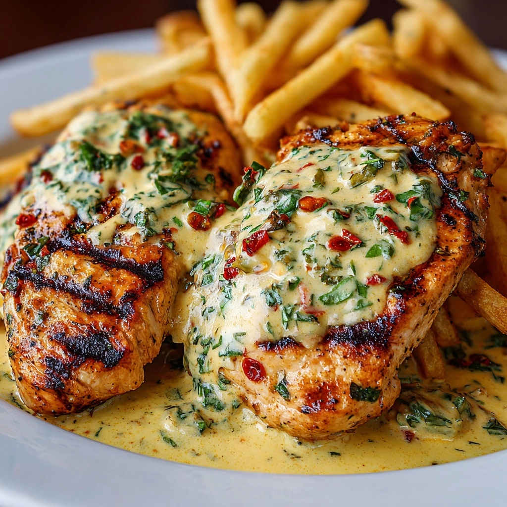 Spicy Creamy Garlic Parmesan Chicken Fillet with Fries Recipe - Recipe Image