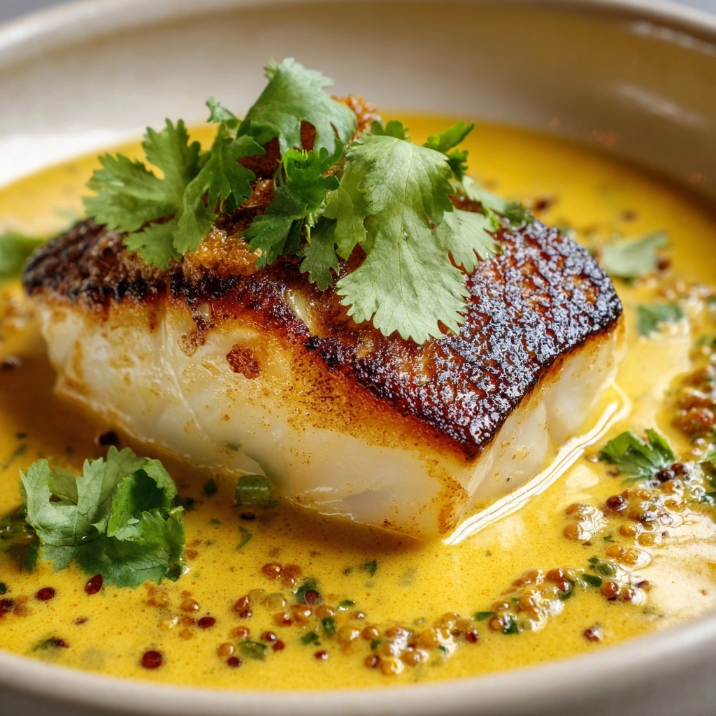 South Indian Style Coconut Cod Curry with Saffron Butter Recipe - Recipe Image
