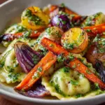 Chimichurri Pierogies with Roasted Veggies Recipe