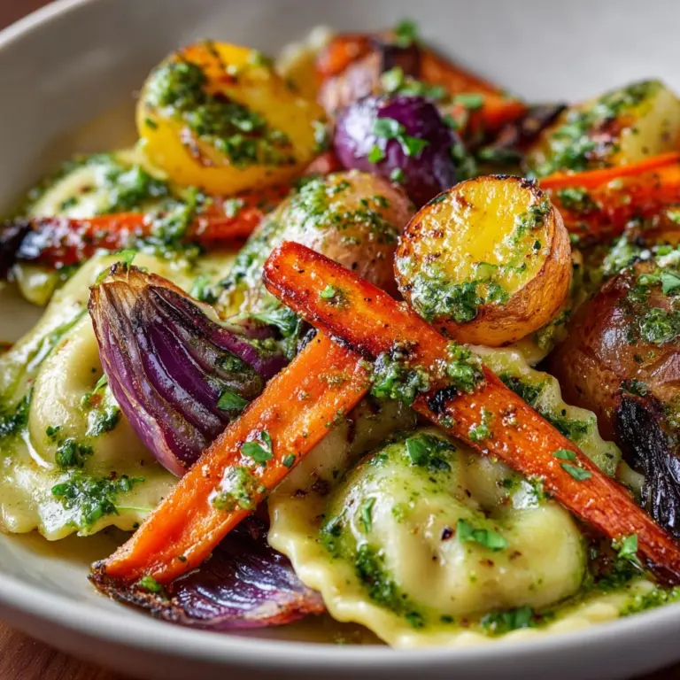 Chimichurri Pierogies with Roasted Veggies Recipe