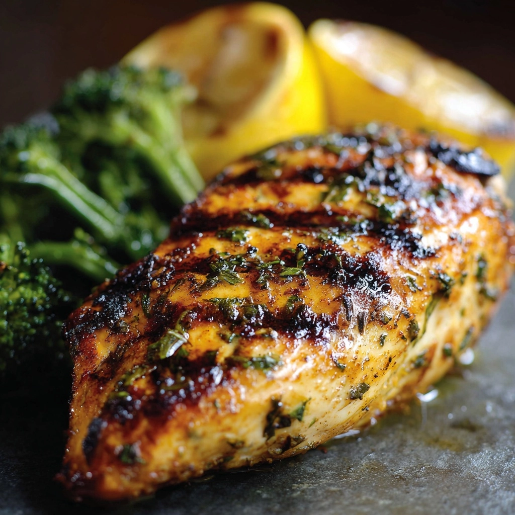 Grilled Lemon Garlic Chicken with Roasted Broccoli Recipe - Recipe Image