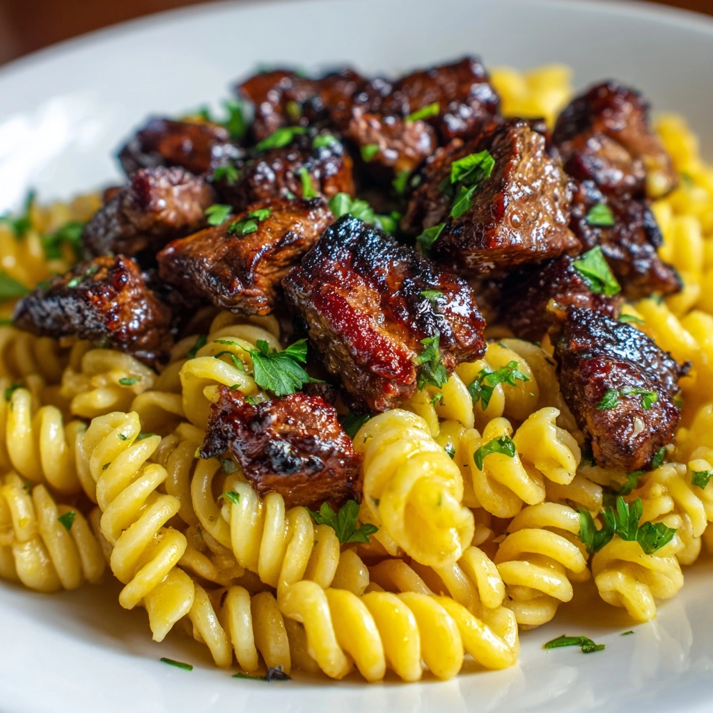 Garlic Butter Steak Bites & Smoky Chipotle Cream Cheese Pasta Recipe - Recipe Image