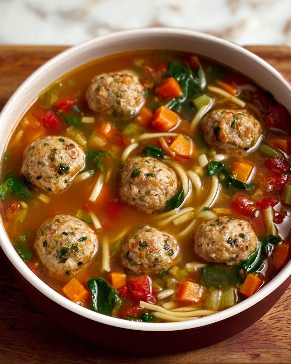 Hearty Meatball Soup with Vegetables and Pasta Recipe - Recipe Image