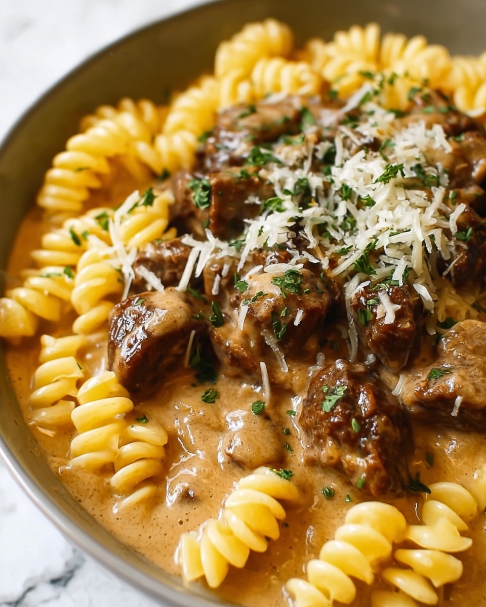 Slow Cooker Creamy Garlic Beef Pasta Recipe - Recipe Image