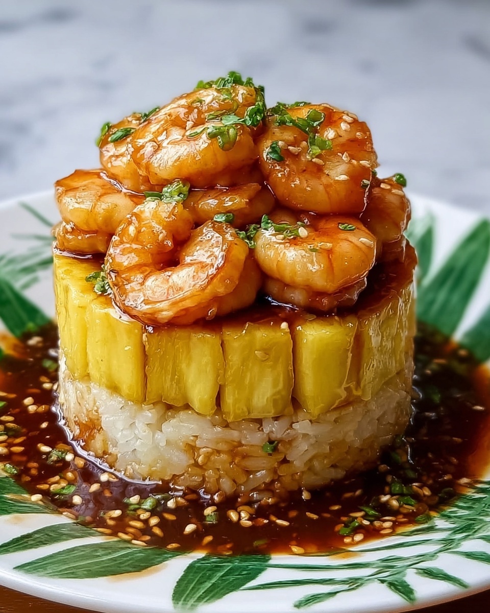 The Best Teriyaki Shrimp Pineapple Rice Stack for Family Meals Recipe - Recipe Image
