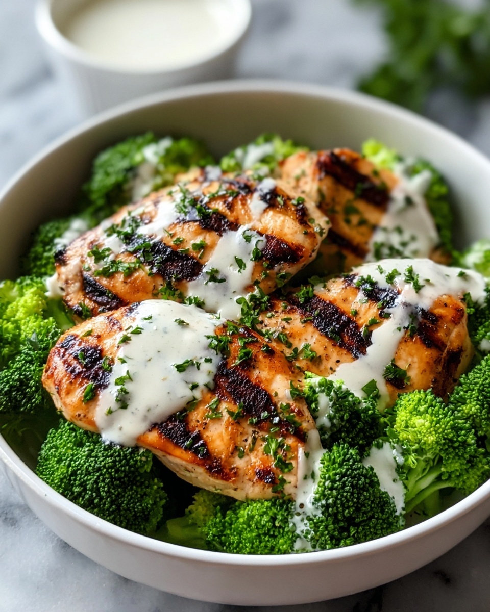 Grilled Chicken & Broccoli Bowls with Creamy Garlic Sauce Recipe - Recipe Image