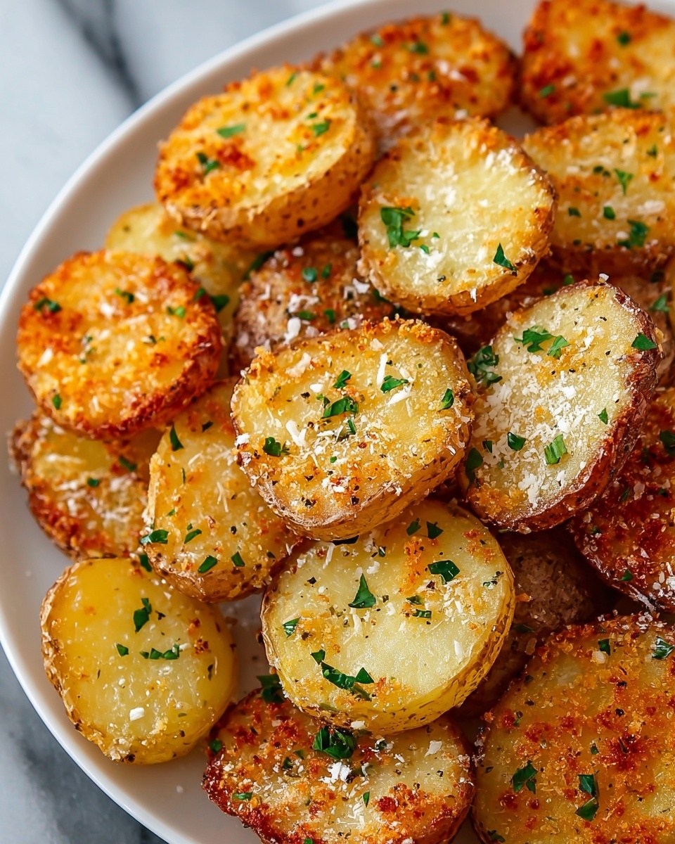 Crispy Garlic Parmesan Crusted Potatoes Recipe - Recipe Image