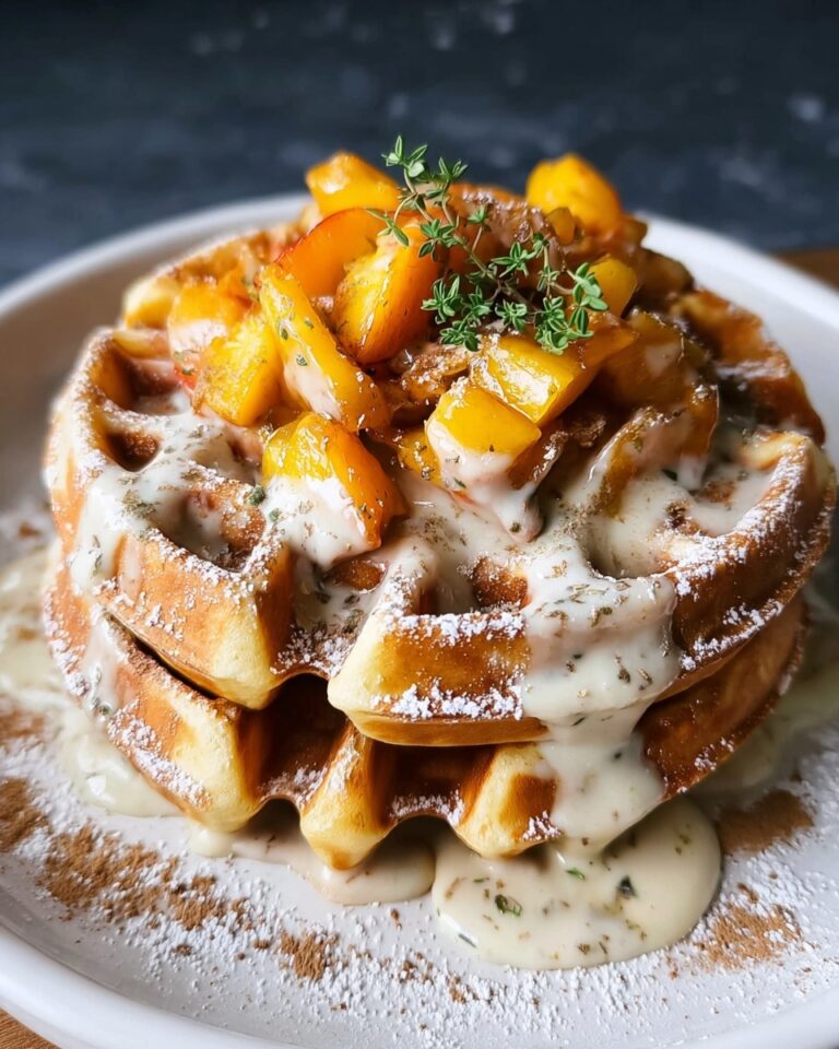 Churro Waffles with Peaches & Cream Sauce Recipe