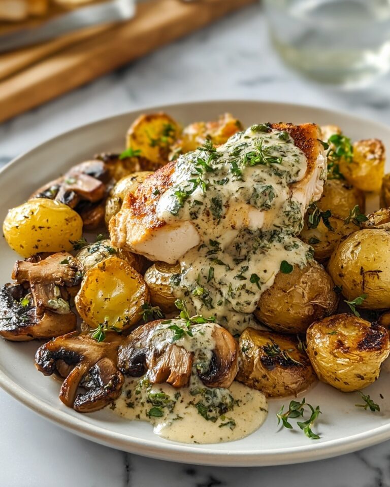 Creamy Garlic Mushroom Chicken Alfredo with Basil Pesto Potatoes Recipe