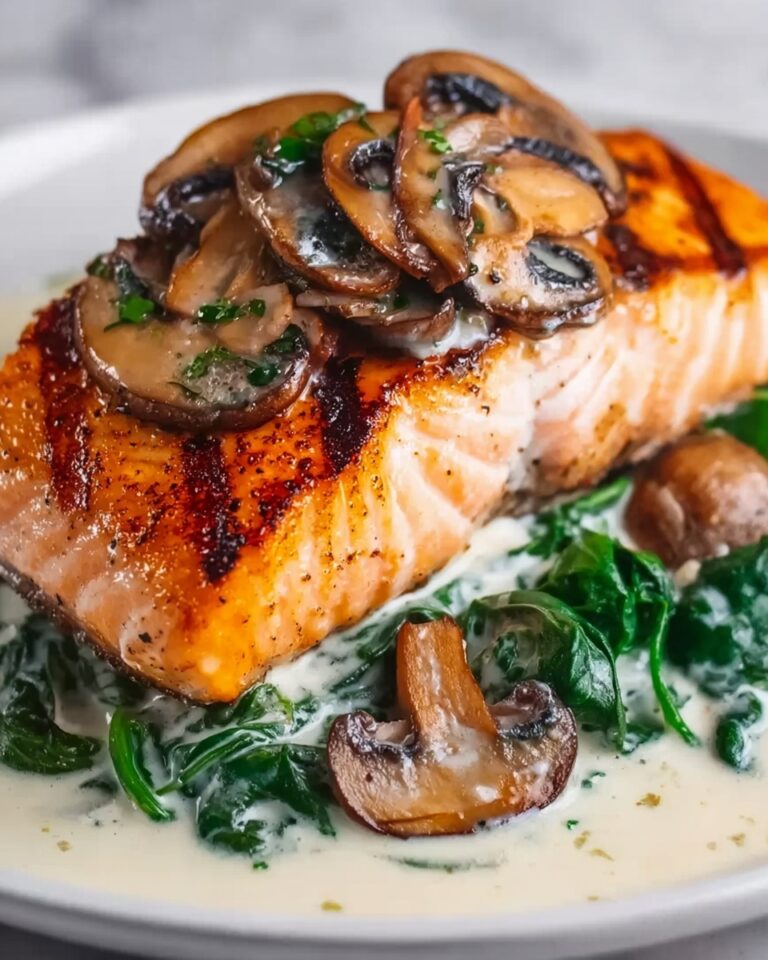 Garlic Butter Salmon with Spinach & Mushrooms in Creamy Sauce Recipe
