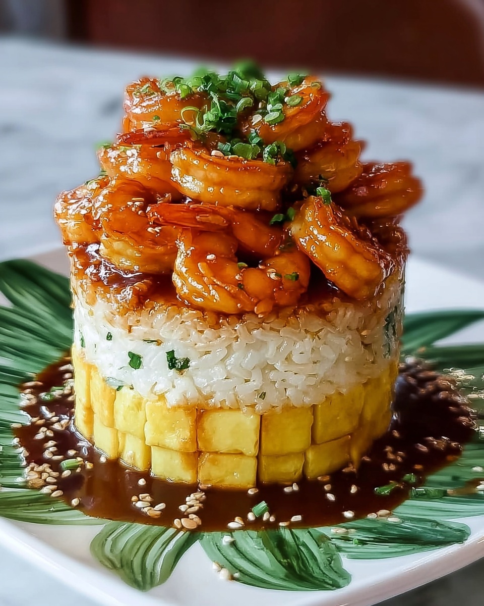 The Best Teriyaki Shrimp Pineapple Rice Stack for Family Meals Recipe - Recipe Image