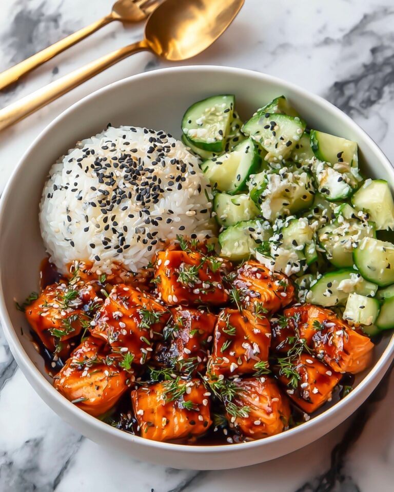 Teriyaki Salmon Bites with Avocado Cucumber Salad and Spicy Sriracha Mayo Recipe