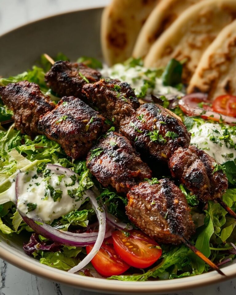 Middle Eastern Kofta Kebabs with Salad and Flatbread Recipe