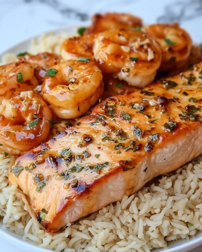 Honey Garlic Salmon & Shrimp over Garlic Butter Rice Recipe