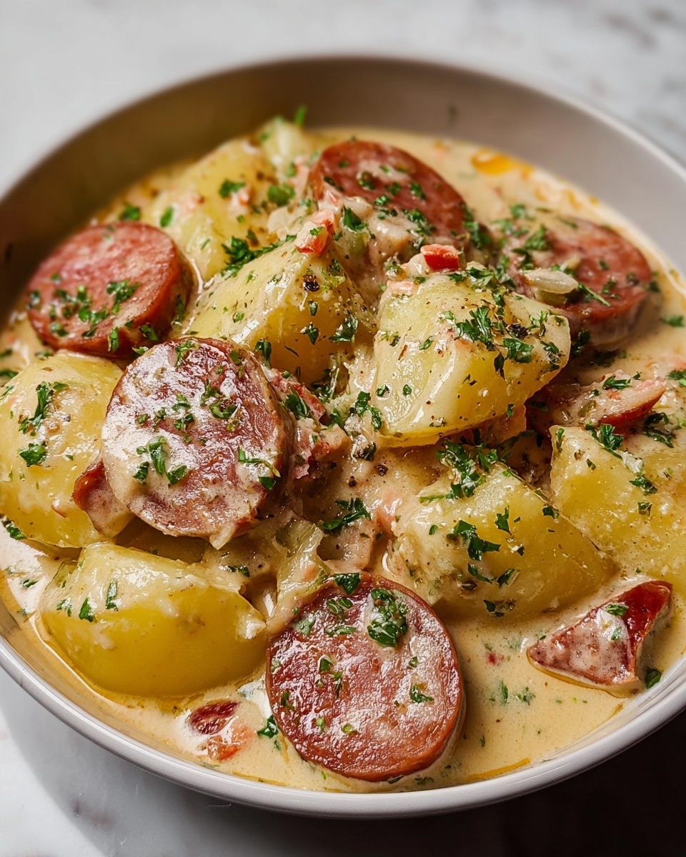 Creamy Smoked Sausage and Potato Crockpot Dinner Recipe - Recipe Image
