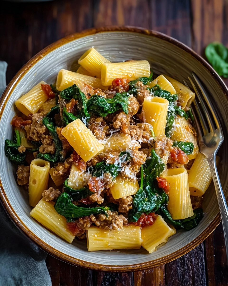 Spicy Paccheri with Sausage & Greens Recipe - Recipe Image