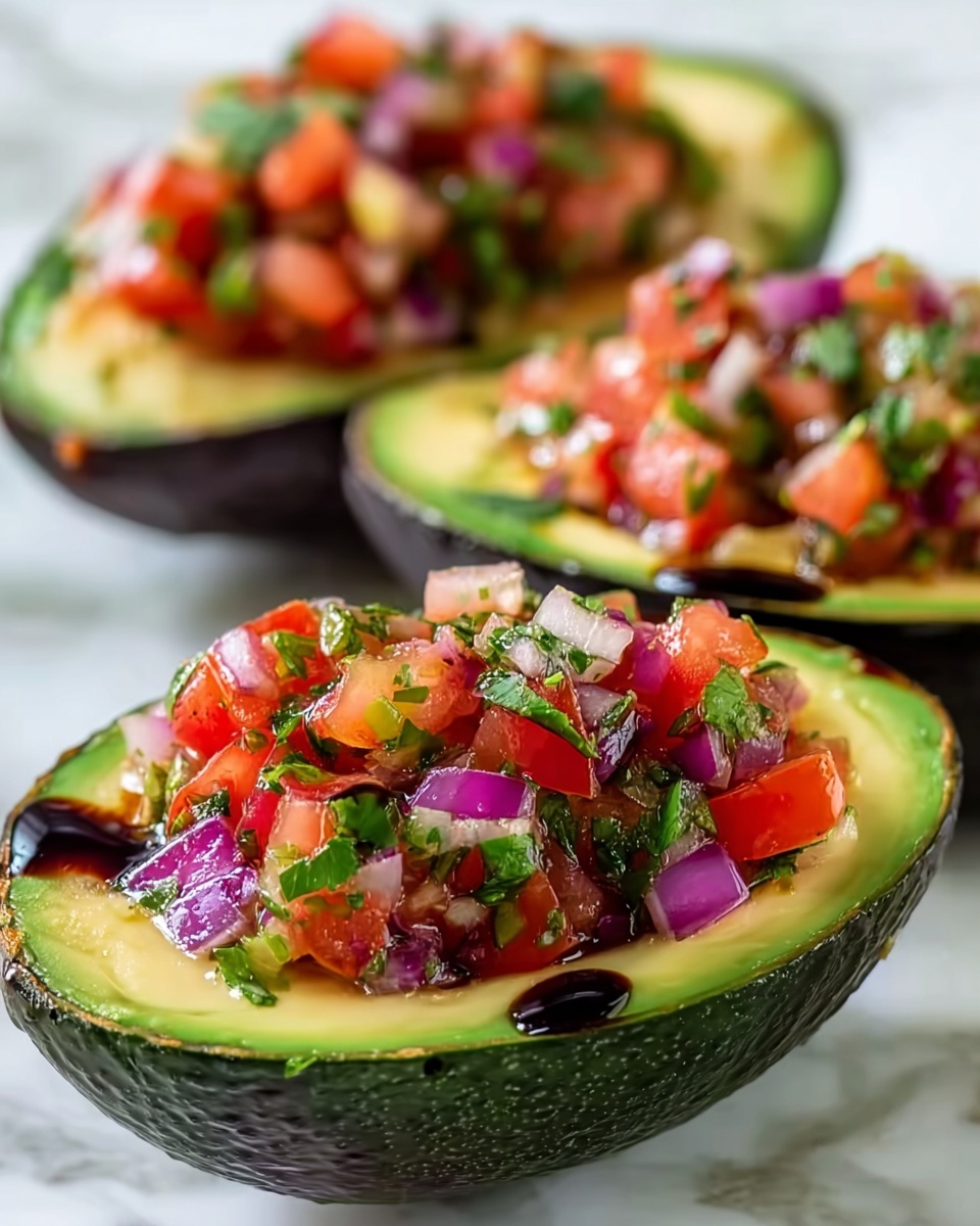 Bruschetta Stuffed Avocados with Balsamic Glaze Recipe - Recipe Image