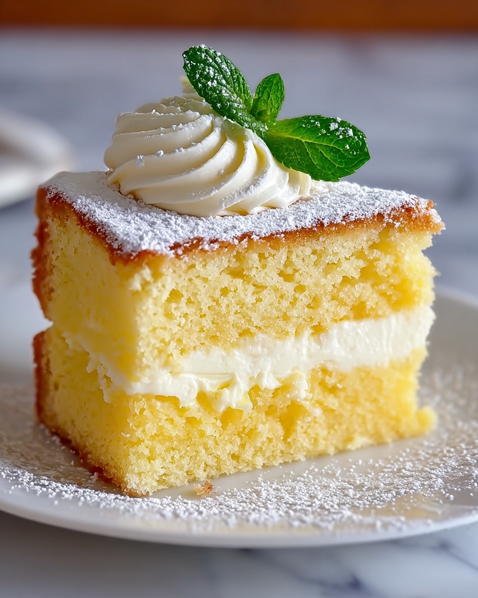 Lemon Custard Cloud Cake – Soft Layers & Silky Filling Recipe - Recipe Image