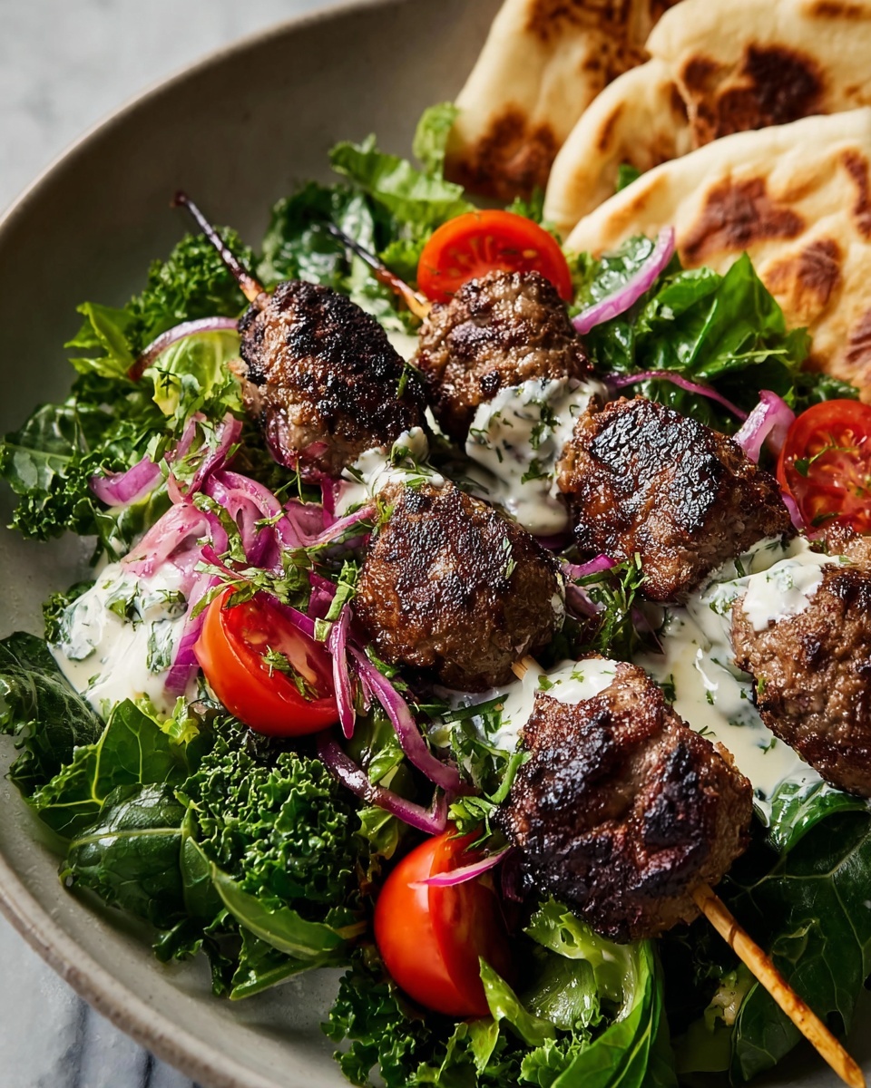 Middle Eastern Kofta Kebabs with Salad and Flatbread Recipe - Recipe Image