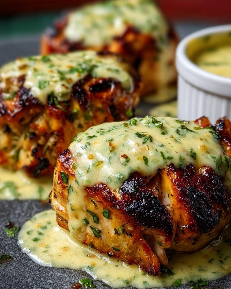 Grilled Stuffed Chicken with Creamy Parmesan Sauce Recipe