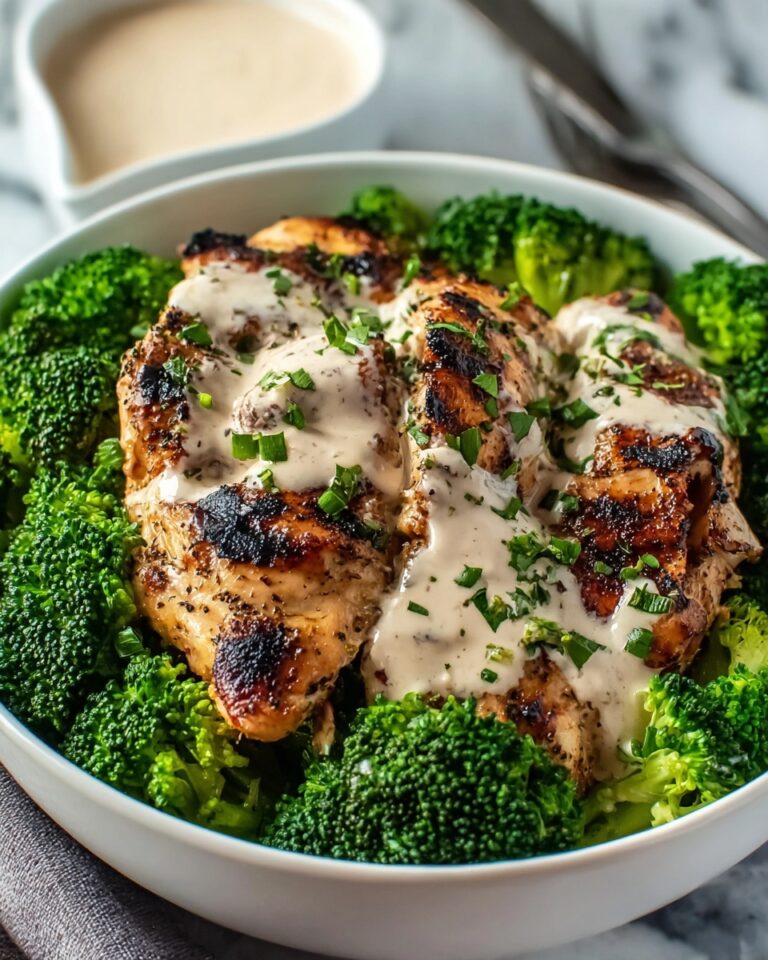 Grilled Chicken & Broccoli Bowls with Creamy Garlic Sauce Recipe