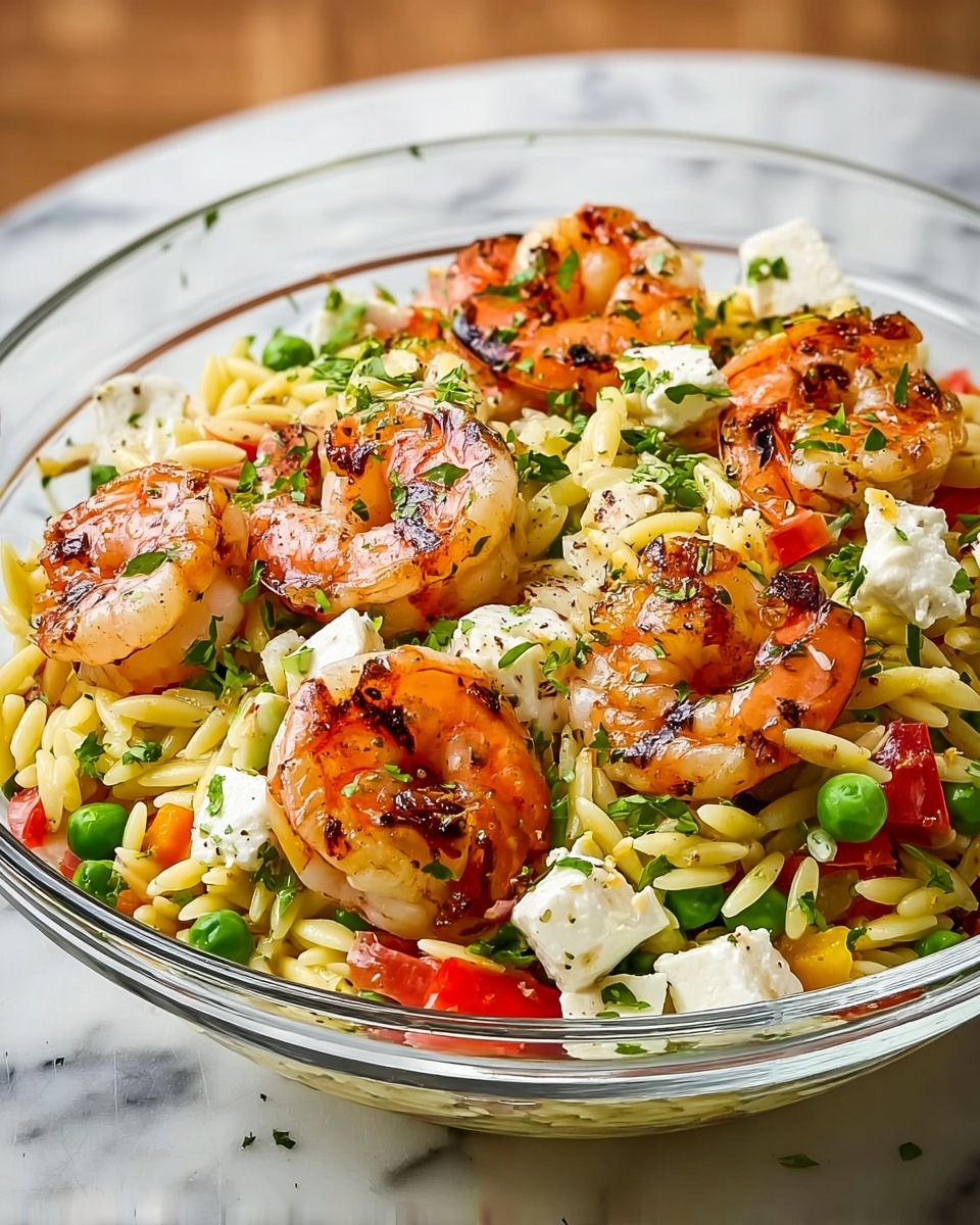 Greek-Style Lemony Grilled Shrimp Orzo Salad Recipe - Recipe Image