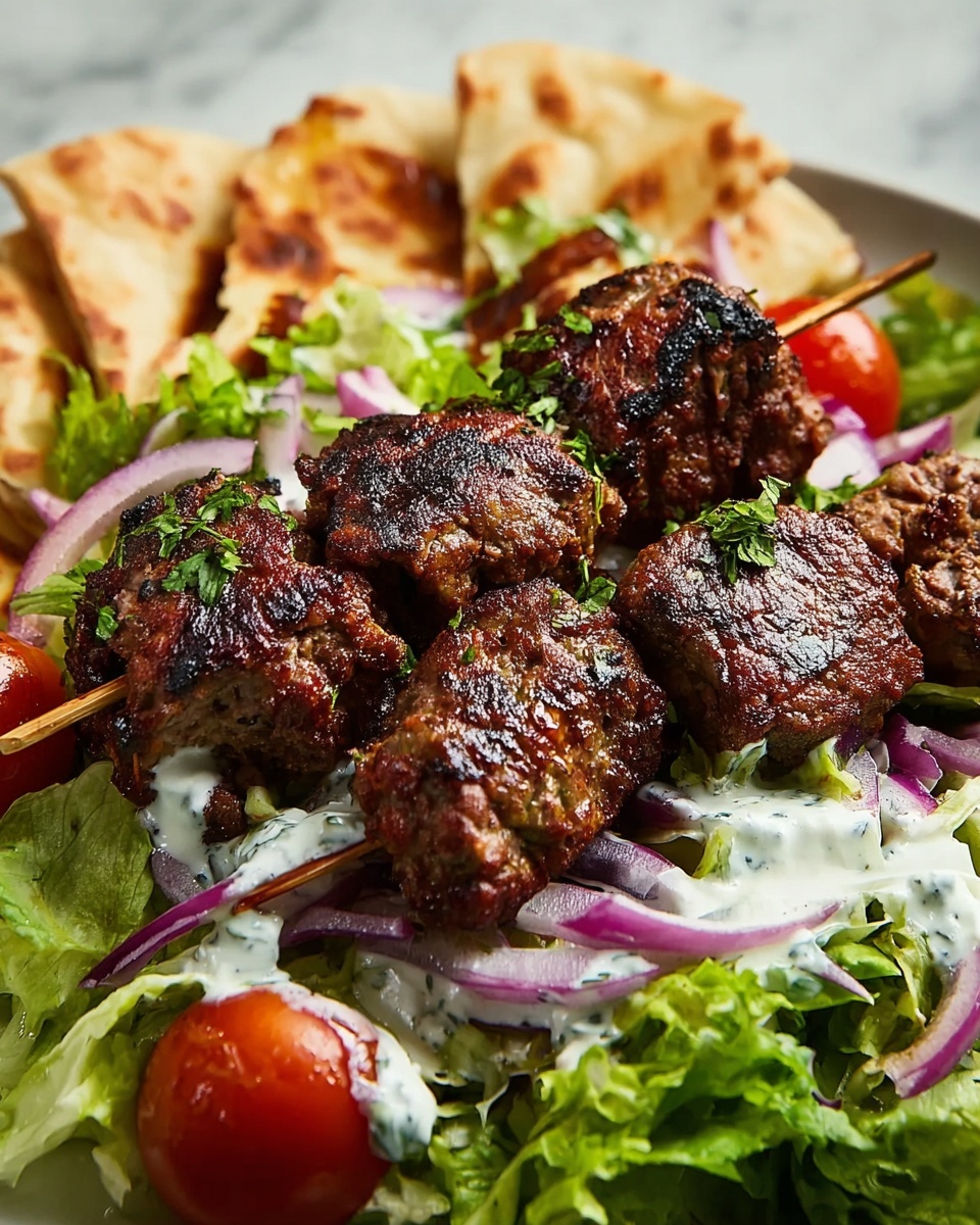 Middle Eastern Kofta Kebabs with Salad and Flatbread Recipe - Recipe Image