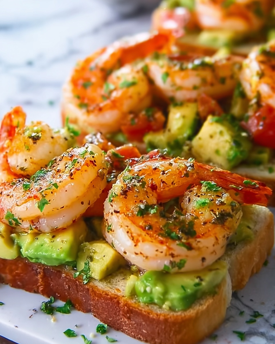 Shrimp and Avocado Garlic Bread Recipe - Recipe Image