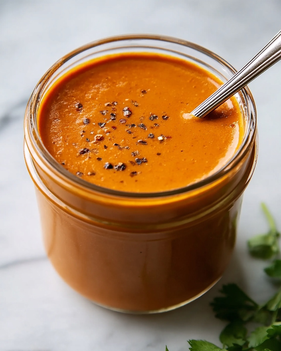 Easy Homemade Roasted Red Pepper Tahini Sauce in a Jar Recipe - Recipe Image