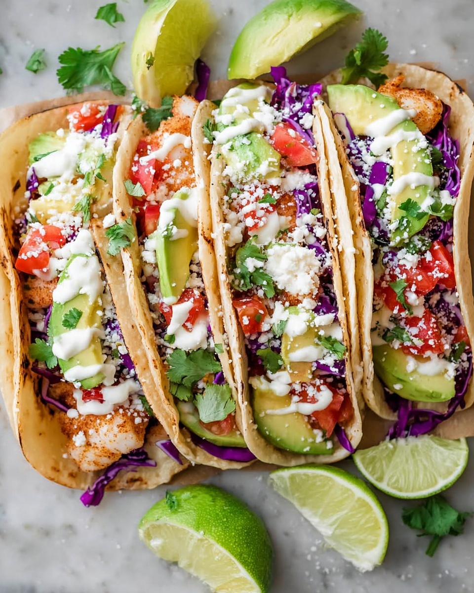 Fish Tacos with Homemade Taco Sauce and Fresh toppings Recipe - Recipe Image