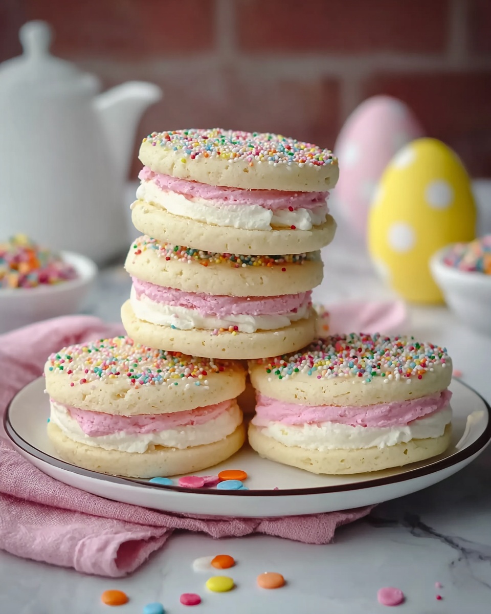 Easter Pastel Whoopie Pies with Vanilla Frosting and Sprinkles Recipe - Recipe Image