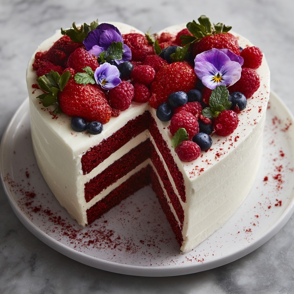 Heart-Shaped Red Velvet Layer Cake with Berries Recipe - Recipe Image