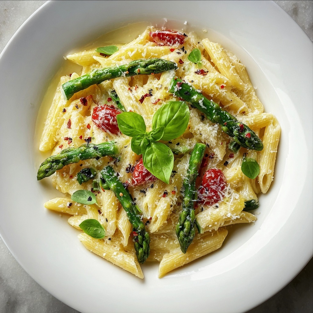 Pasta with Green Asparagus, Cherry Tomatoes, and Lemon Zest Recipe - Recipe Image