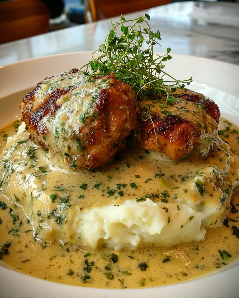 Smothered Chicken Thighs with Creamy Gravy Recipe - Recipe Image