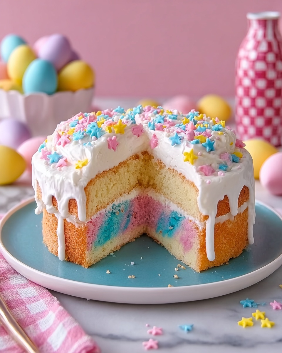 Easter Poke Cake with Pastel Pudding Filling Recipe - Recipe Image