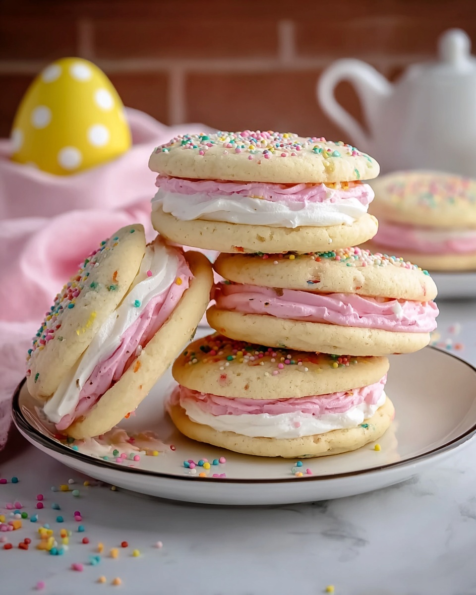 Easter Pastel Whoopie Pies with Vanilla Frosting and Sprinkles Recipe - Recipe Image