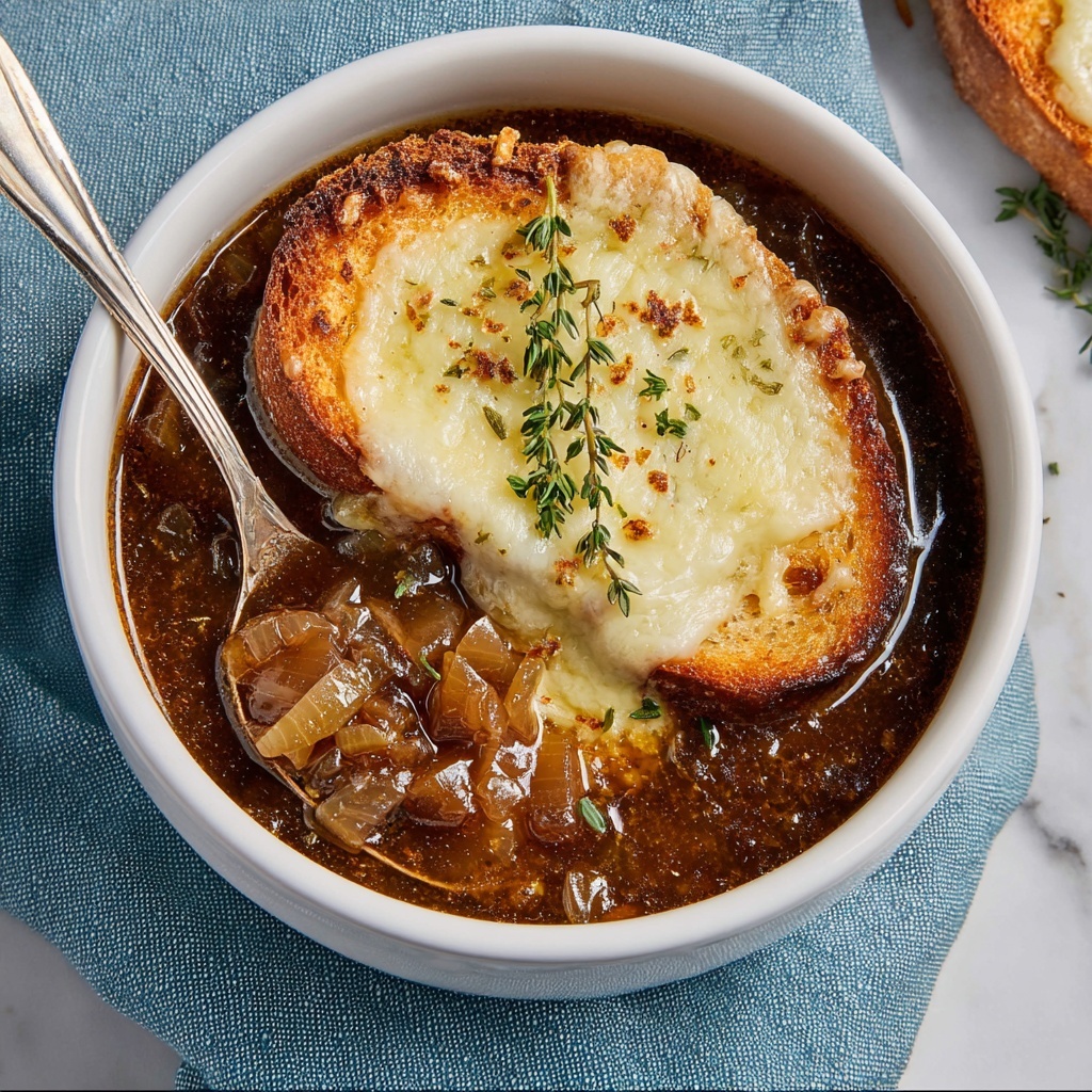 Slow Cooker French Onion Soup with Baguette Toasts and Gruyère Recipe - Recipe Image
