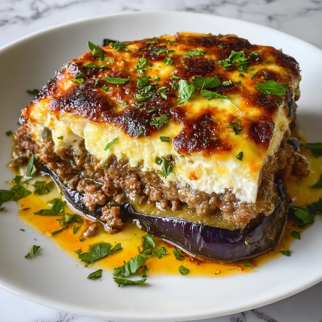 Authentic Baked Greek Moussaka with Spiced Lamb Recipe - Recipe Image