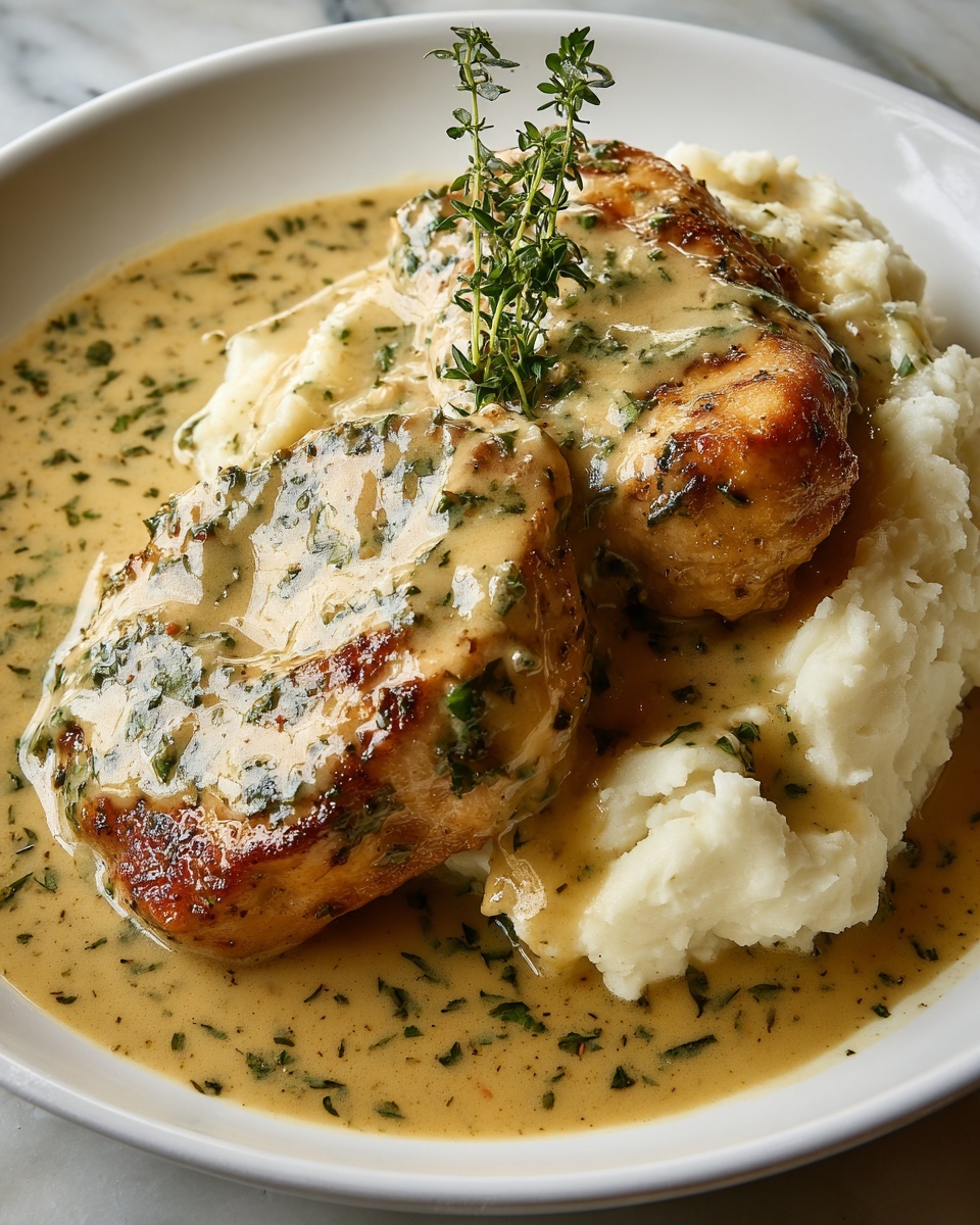 Smothered Chicken Thighs with Creamy Gravy Recipe - Recipe Image