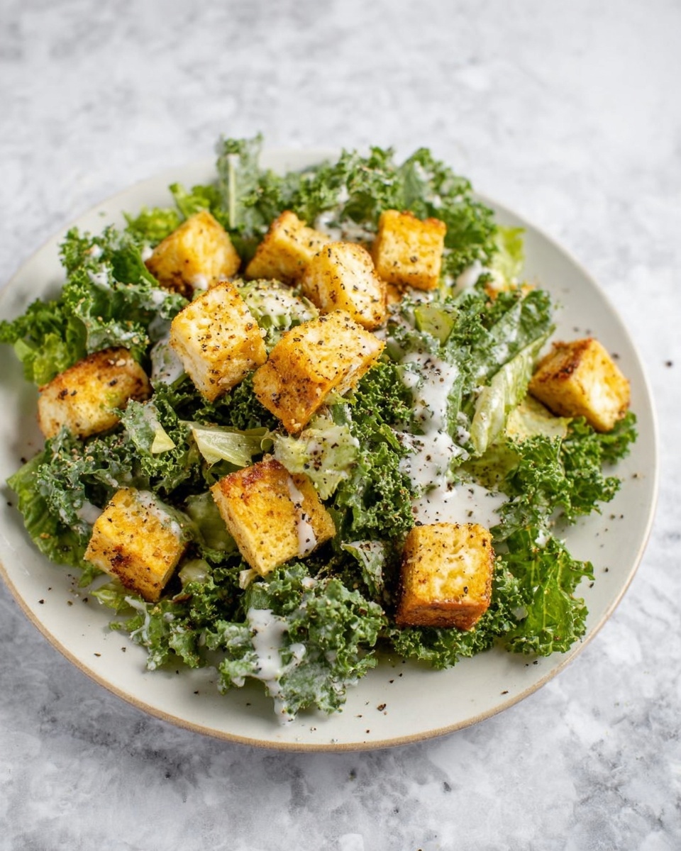 Baby Kale Salad with Lemon Dressing and Parmesan Croutons Recipe - Recipe Image