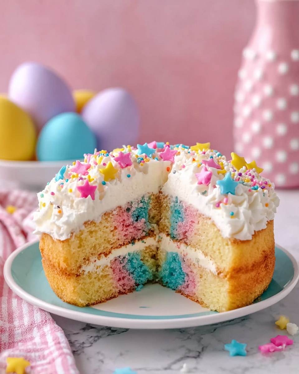 Easter Poke Cake with Pastel Pudding Filling Recipe - Recipe Image