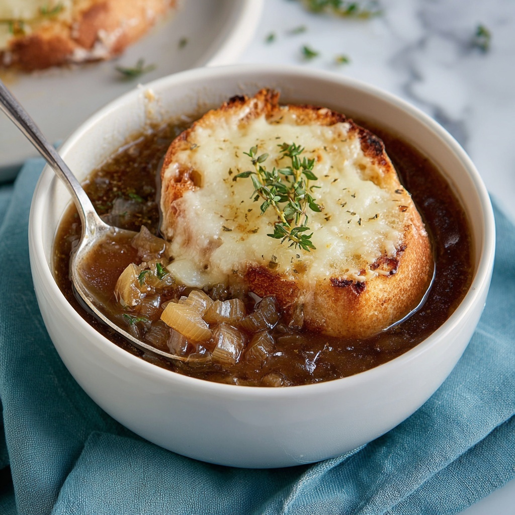 Slow Cooker French Onion Soup with Baguette Toasts and Gruyère Recipe - Recipe Image