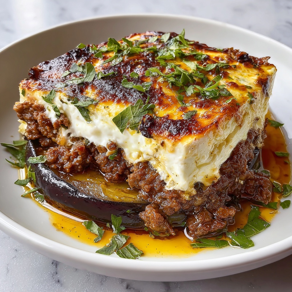 Authentic Baked Greek Moussaka with Spiced Lamb Recipe - Recipe Image